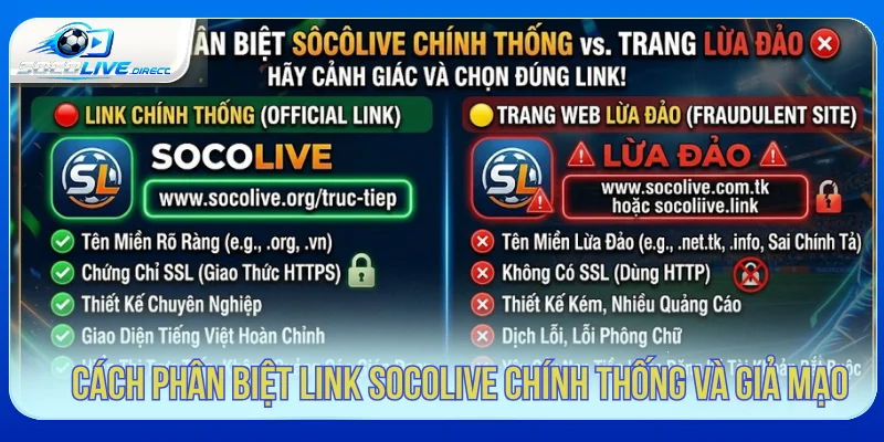 Phân biệt link vào Socolive chính thức và link giả mạo